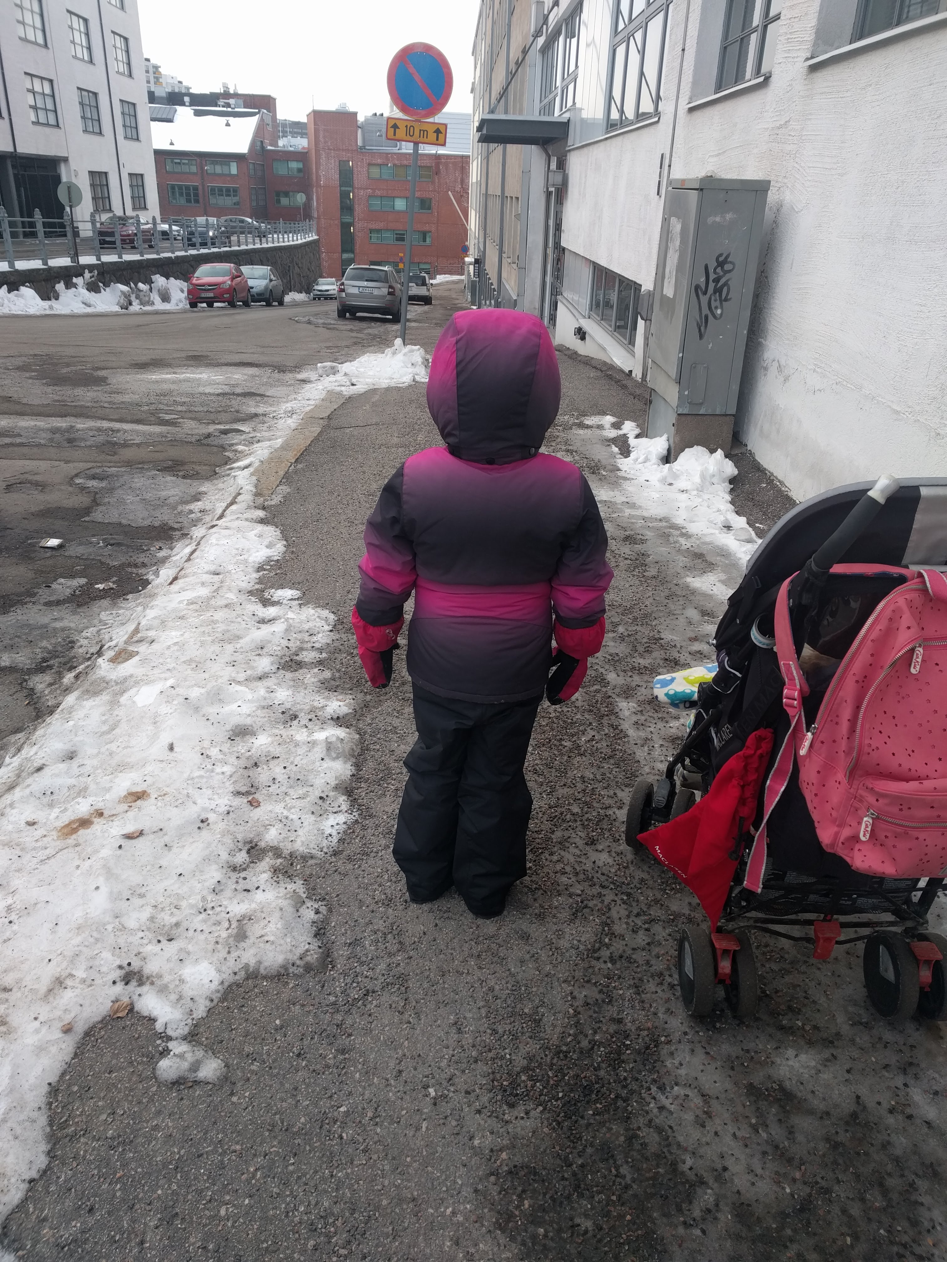 Small child facing journey home